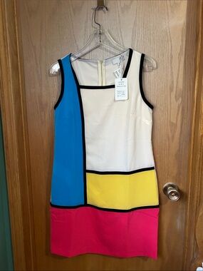 Adore Colorblock Mini Dress in Blue, White, Yellow & Pink